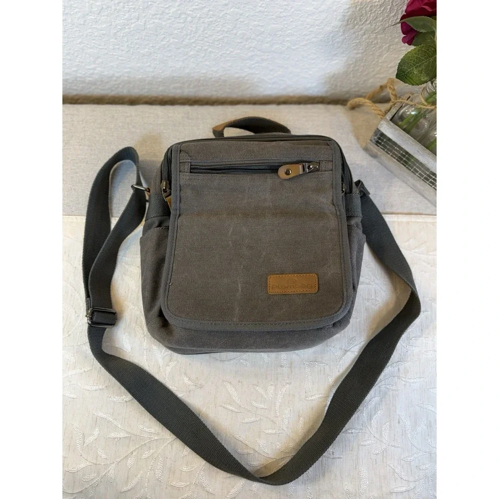 PLAMBAG Messenger Bag Travel Satchel Gray Canvas Shoulder Crossbody.‎ Unisex.